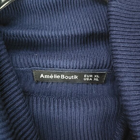 Amelie Boutik Women Turtleneck Long Sleeve Knit Top Sweater Blue Size XL Stripe - Picture 8 of 10